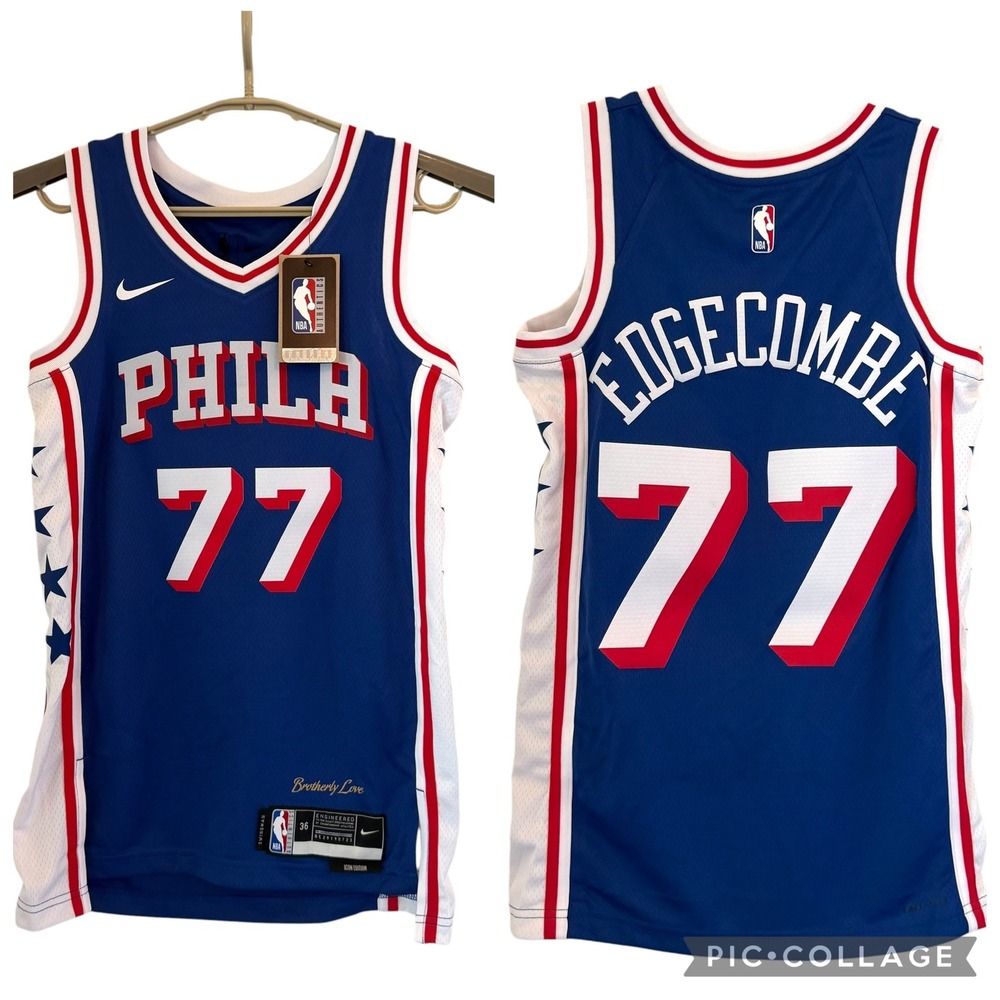 Nike Philadelphia 76ers Edgecombe 77 Icon Edition Swingman Jersey Blue XS 36 NEW